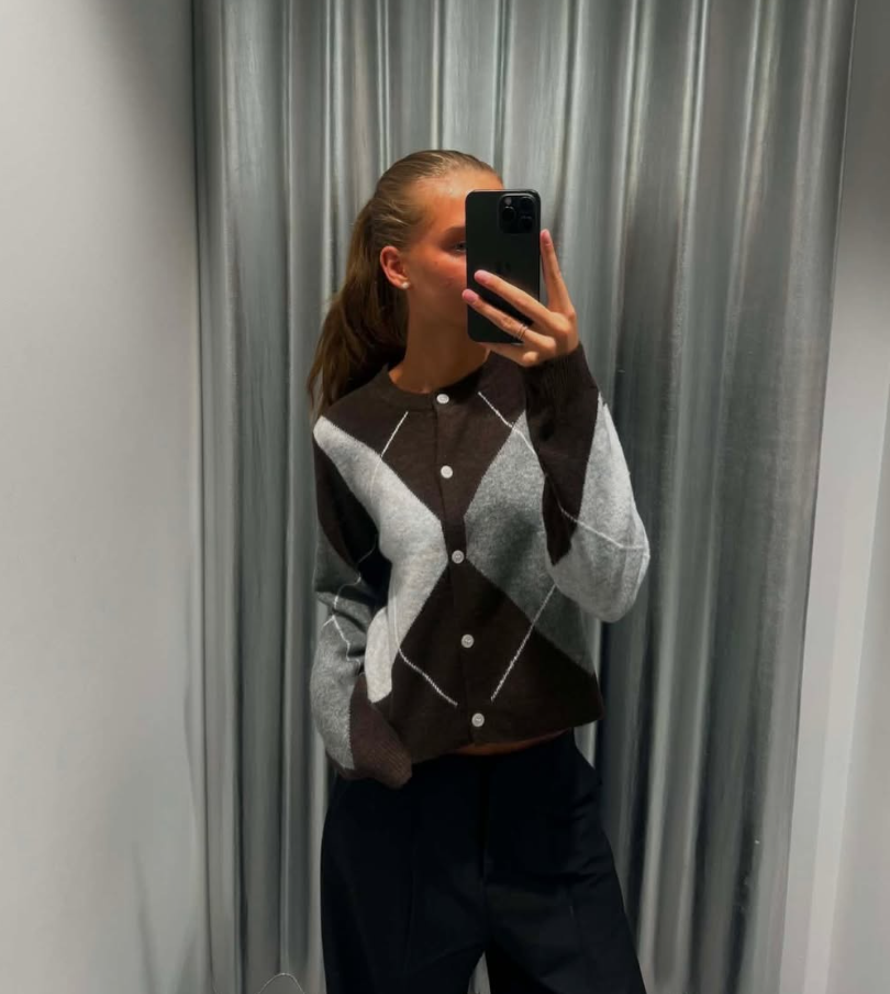 PCSALLY Knitted Cardigan - Hot Fudge