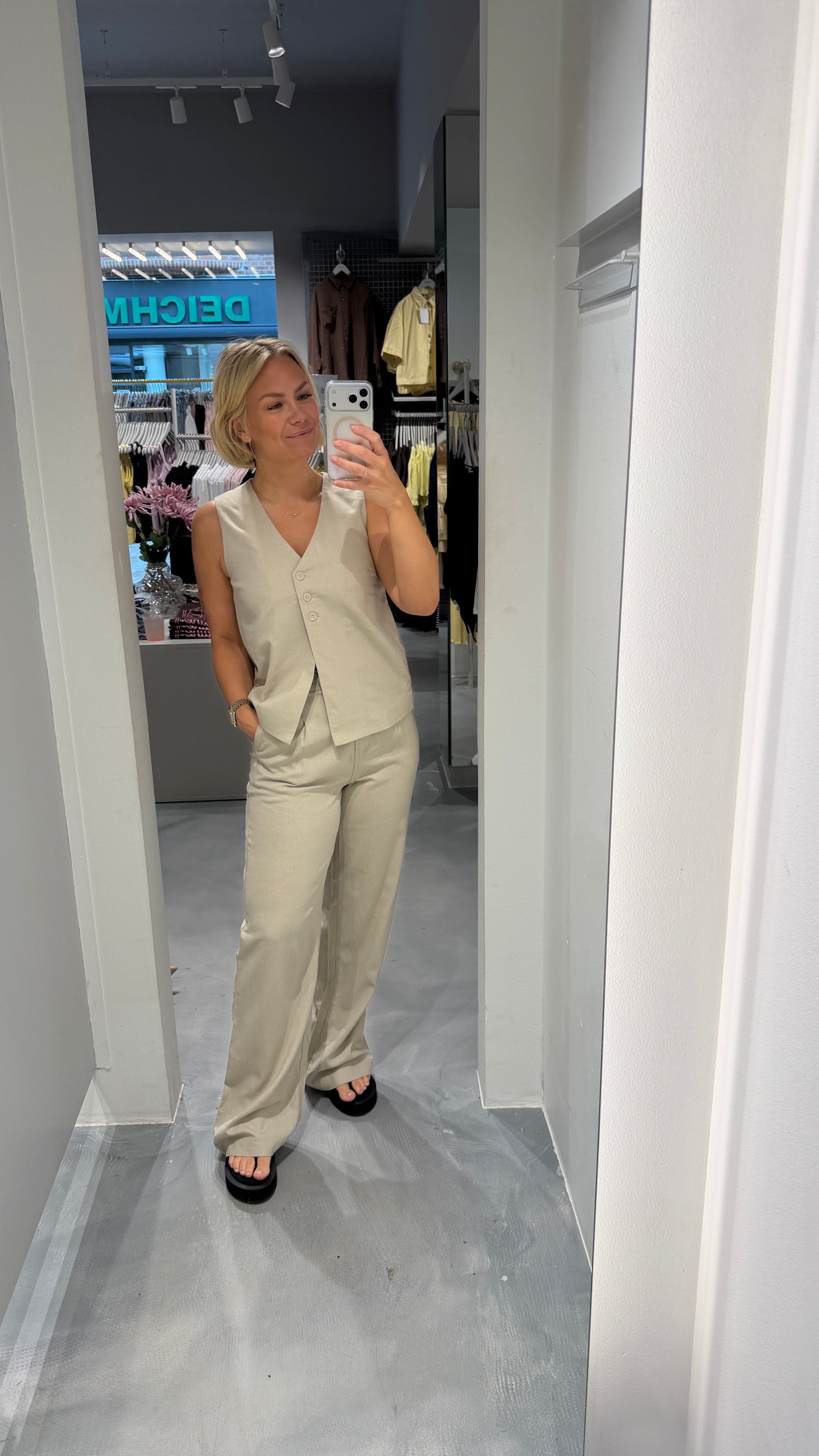 PCAWACE Tailored Trousers - Silver Lining