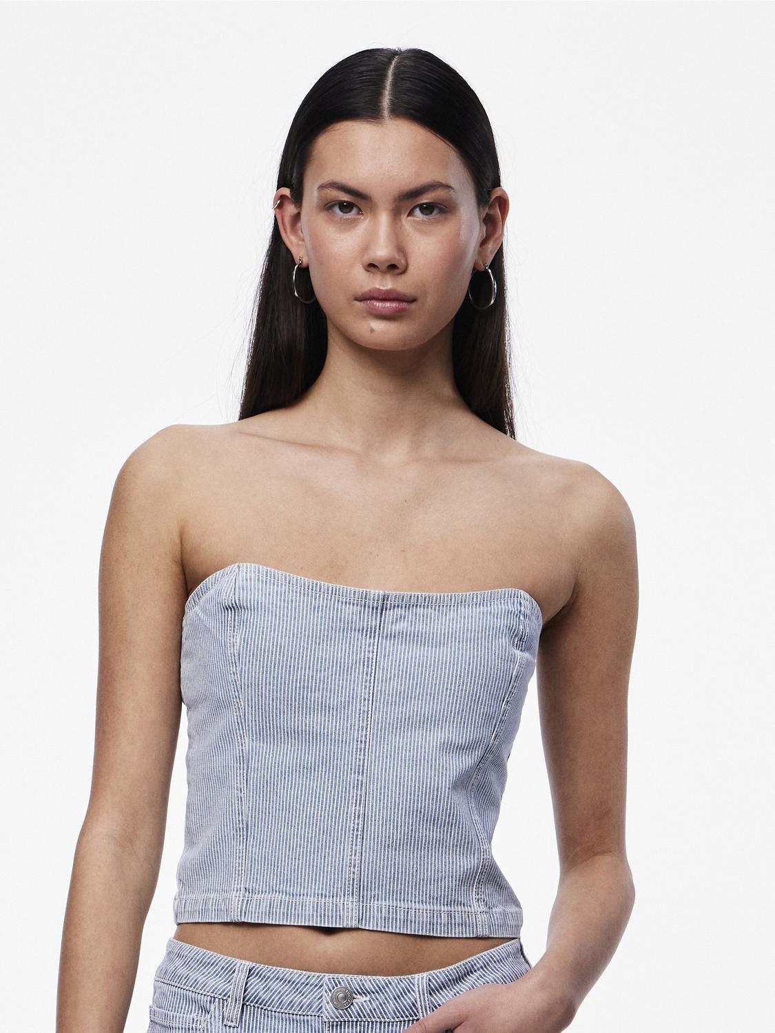 PCBILLO Tube Top - Light Blue Denim